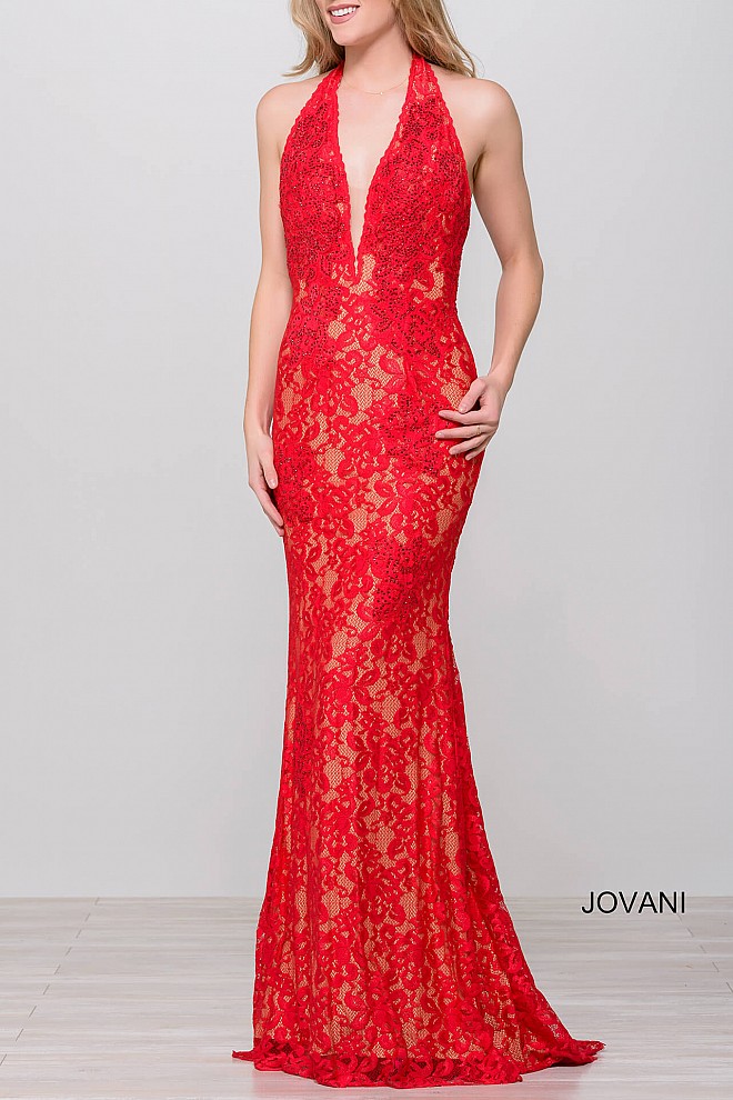 red dinner gown